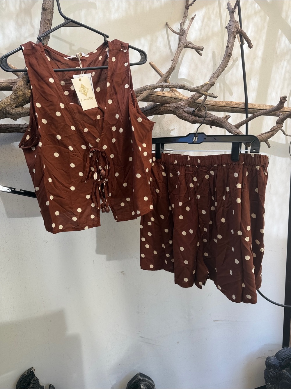 Crescent Brown Polka Dot Tank Top & Shorts Set